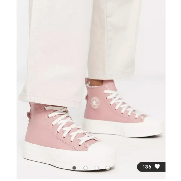 Converse Women's CTAS Lift Hi Sherpa A04256C Rust Pink/Egret Leather Sz 7 - Picture 2 of 15